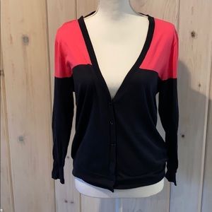 J.Crew Pink and Navy Button Up Sweater